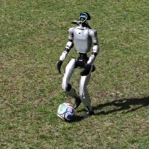 Unitree G1 dribbling a soccer ball
